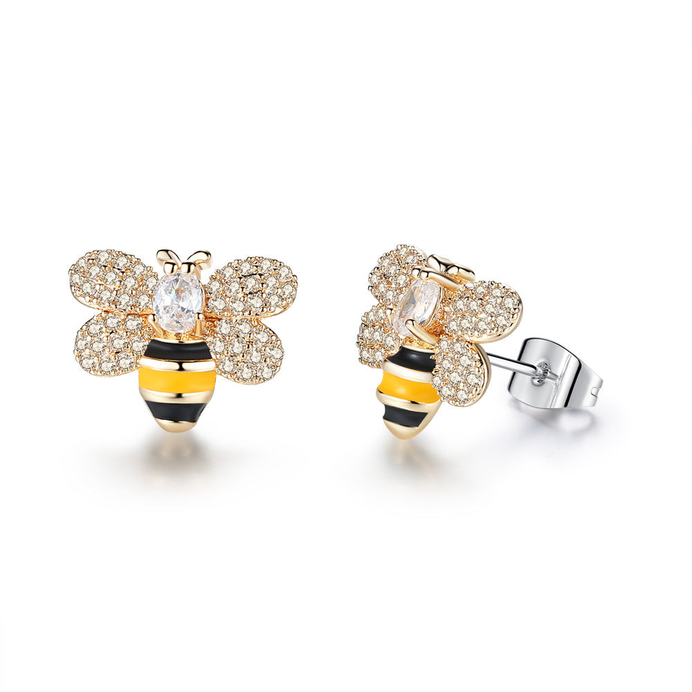 Fashion Cute Bee Crystal Pendant Necklace and Stud Earrings Set
