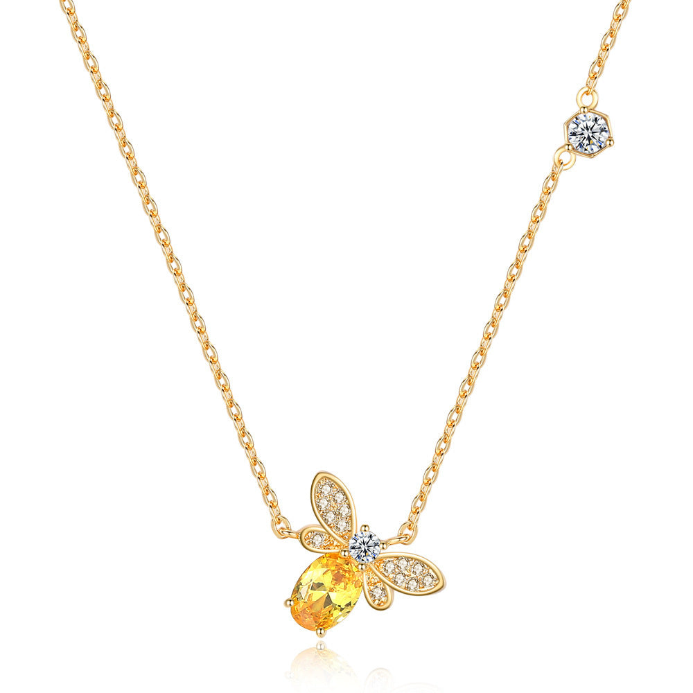 Fashion Cute Bee Crystal Pendant Necklace and Stud Earrings Set