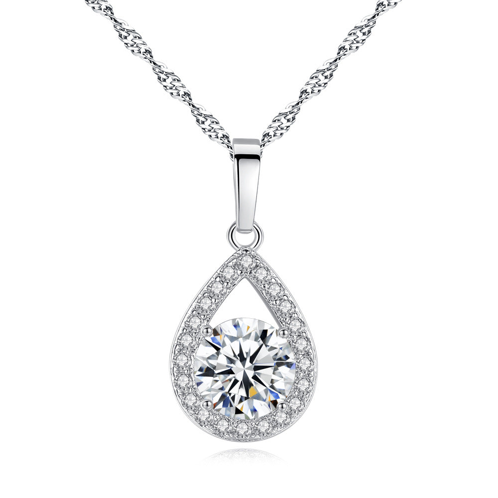Women Fashion Crystal Exquisite Drop Pendant Necklace and Earrings Set