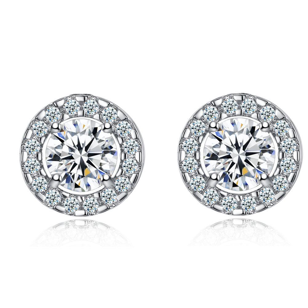 Crystal Cubic Zirconia Halo Pendant Necklace and Stud Earrings Jewellery Set