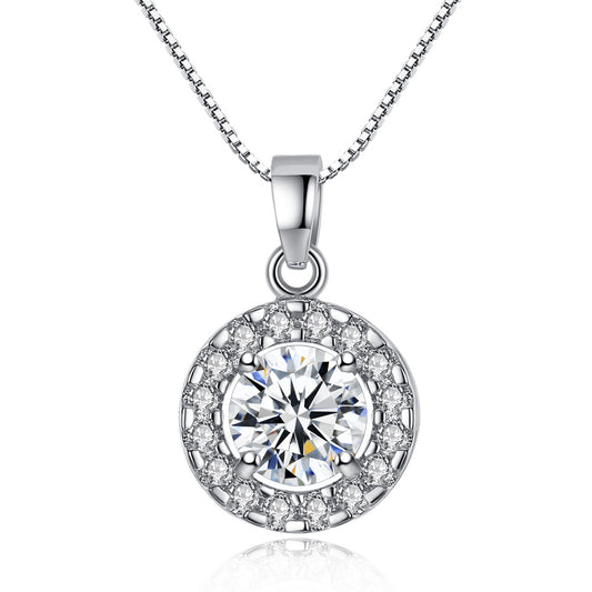 Crystal Cubic Zirconia Halo Pendant Necklace and Stud Earrings Jewellery Set
