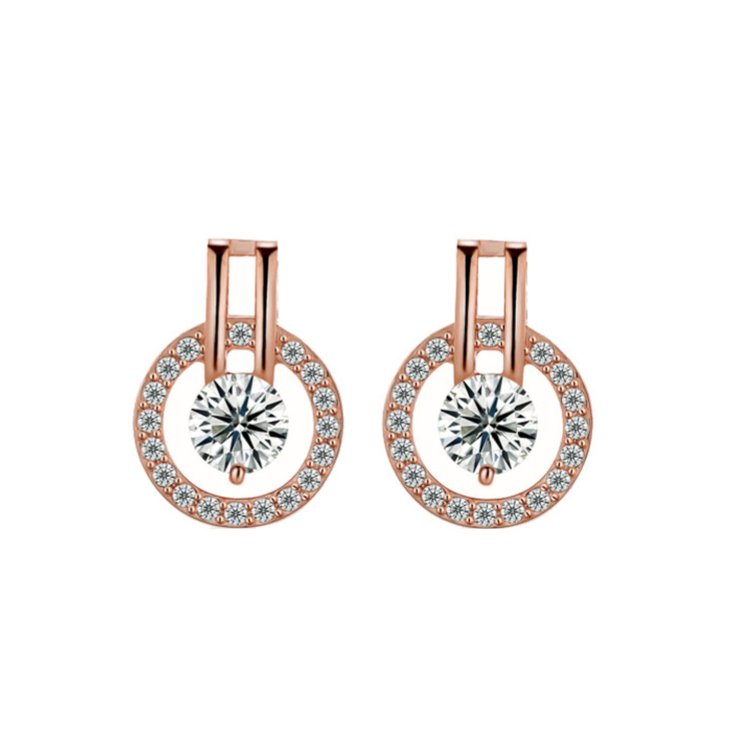 Women Fashion Halo Crystal Round Pendant Necklace and Earrings Jewellery Set
