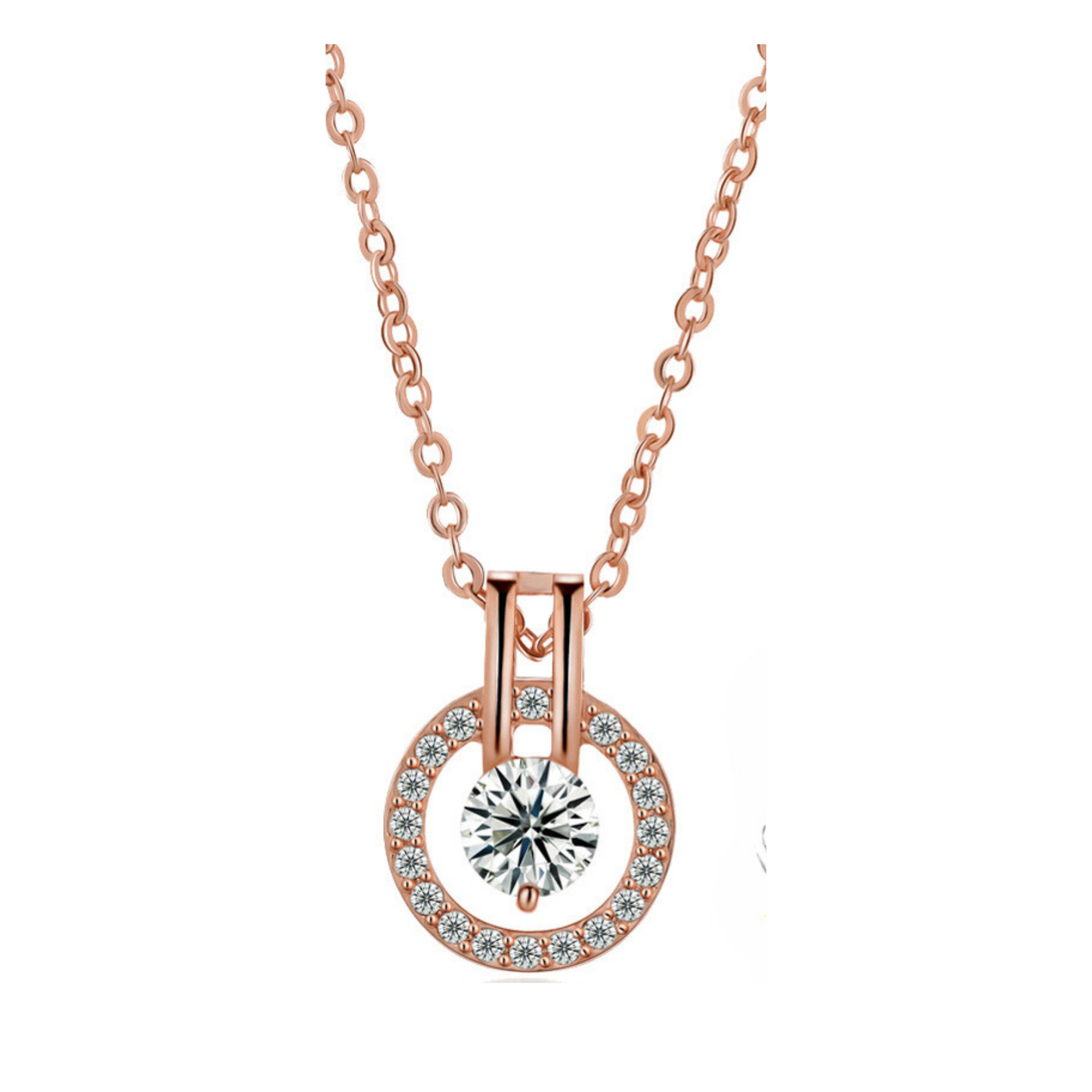 Women Fashion Halo Crystal Round Pendant Necklace and Earrings Jewellery Set