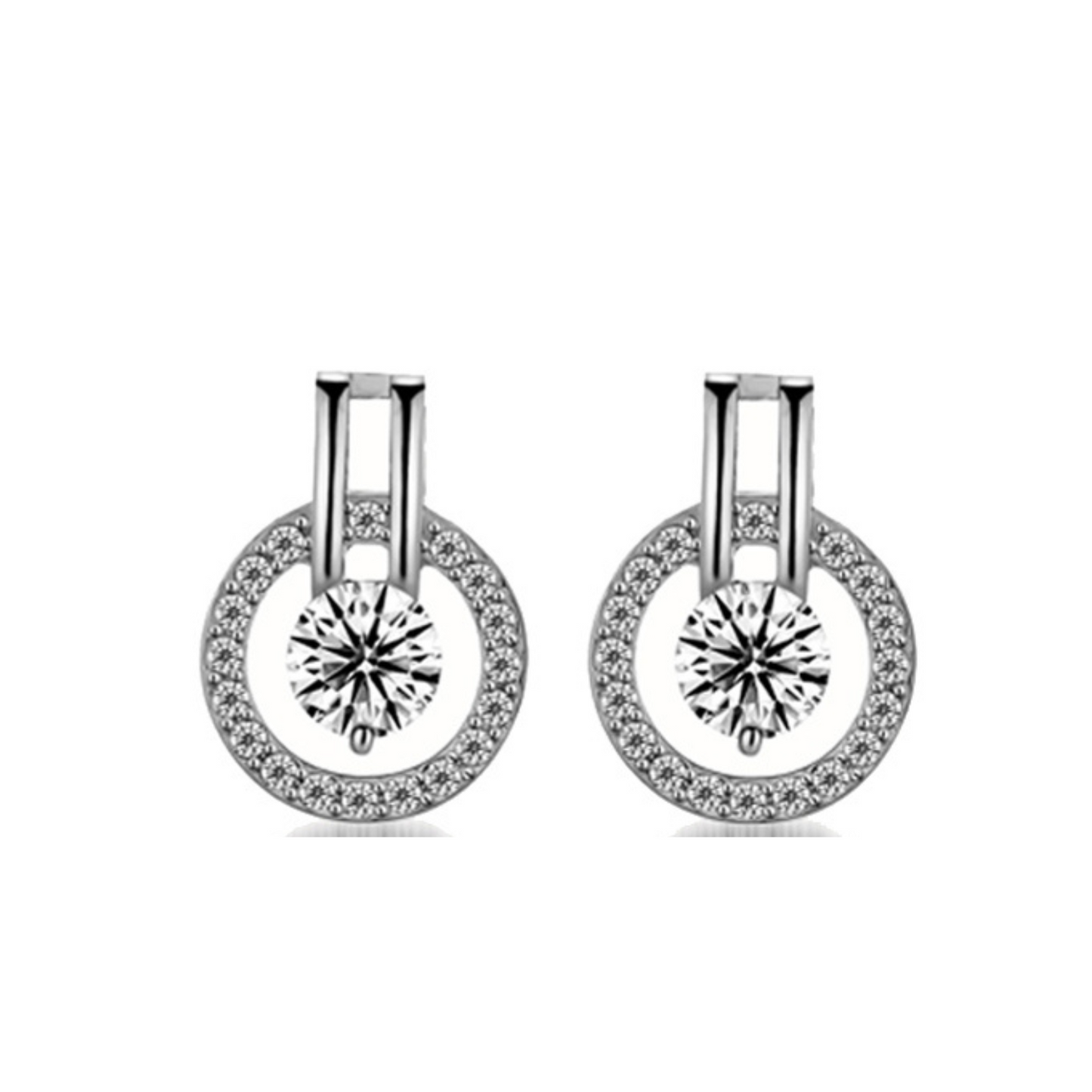 Women Fashion Halo Crystal Round Pendant Necklace and Earrings Jewellery Set