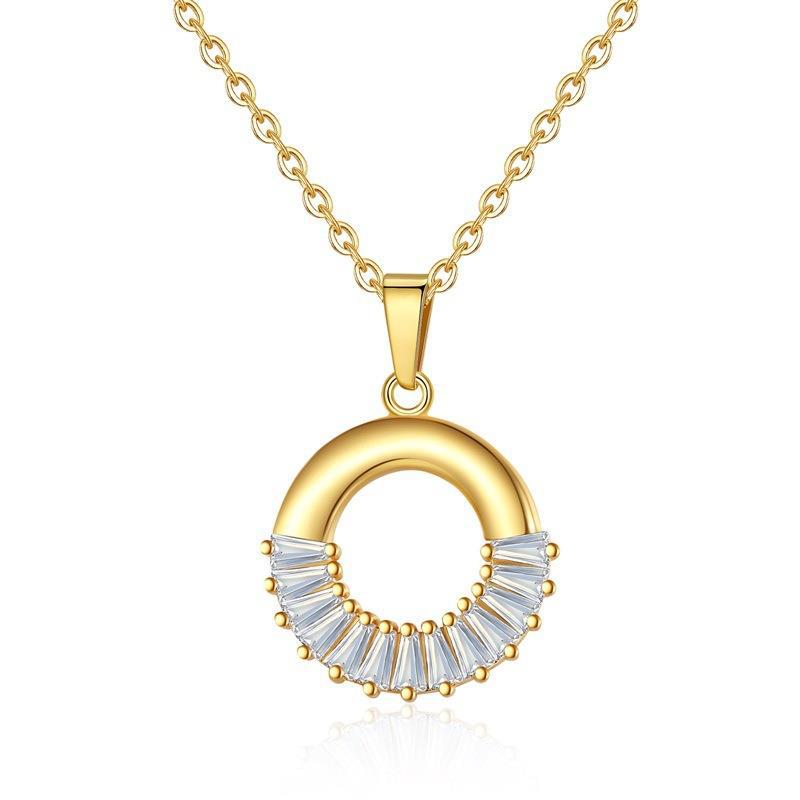 Gold Tone Crystal Round Crystal Pendant Necklace and Earrings Jewellery Set