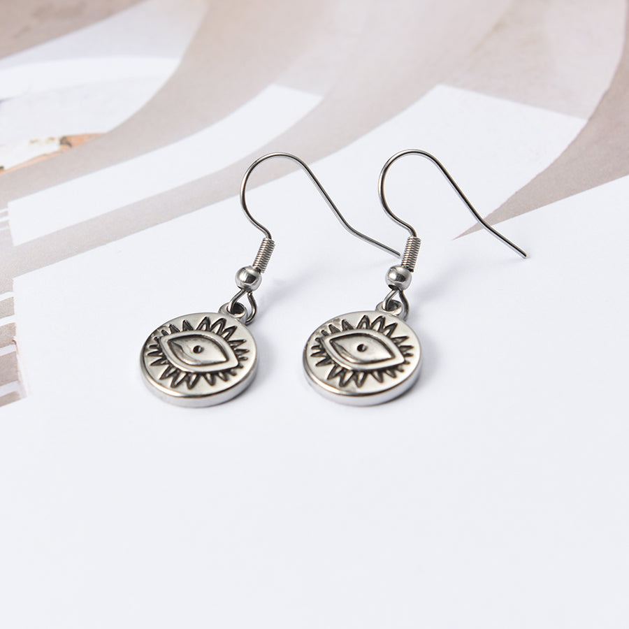 Women Evil Eye Dangle Hook Earrings in Silver Tone