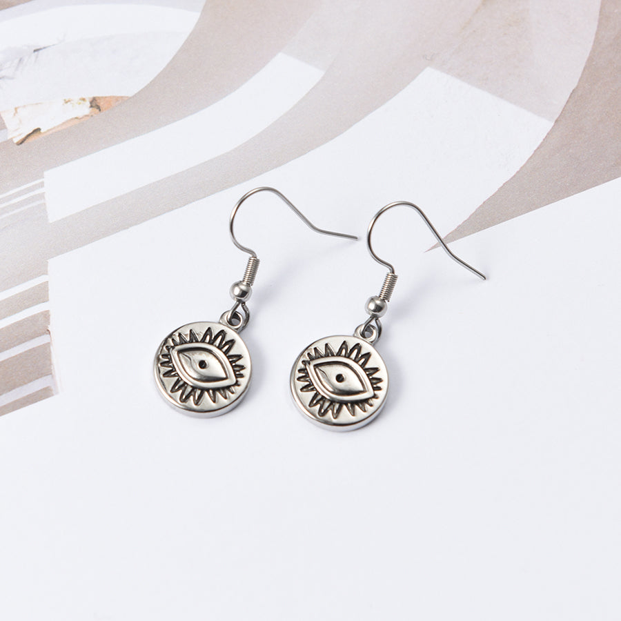 Women Evil Eye Dangle Hook Earrings in Silver Tone