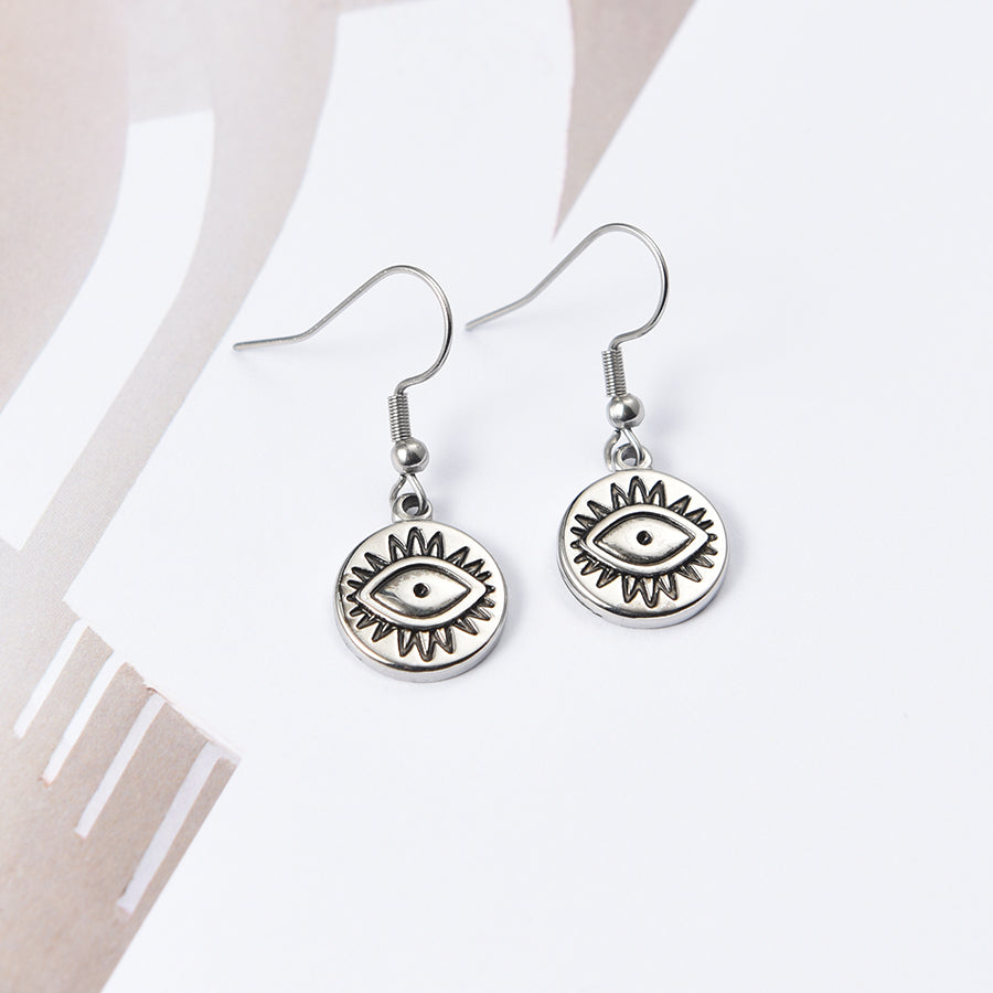 Women Evil Eye Dangle Hook Earrings in Silver Tone