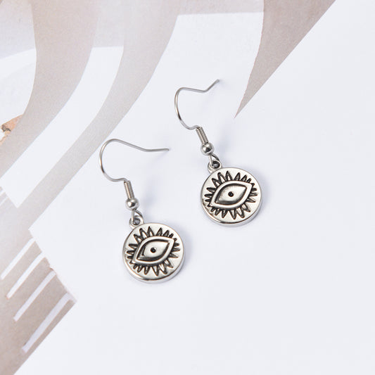 Women Evil Eye Dangle Hook Earrings in Silver Tone