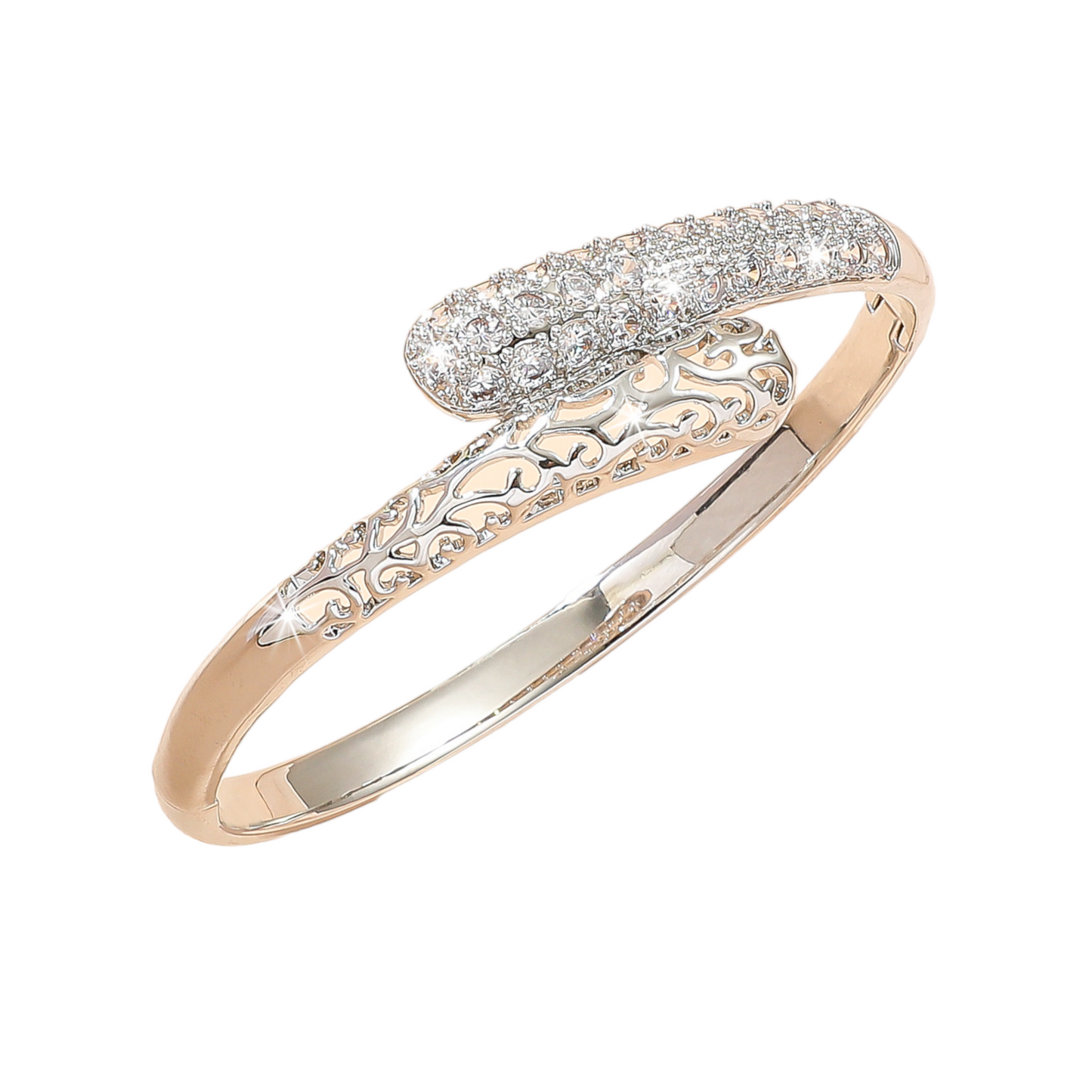 Women Tree Pattern Crystal Bangle in Silver Tone