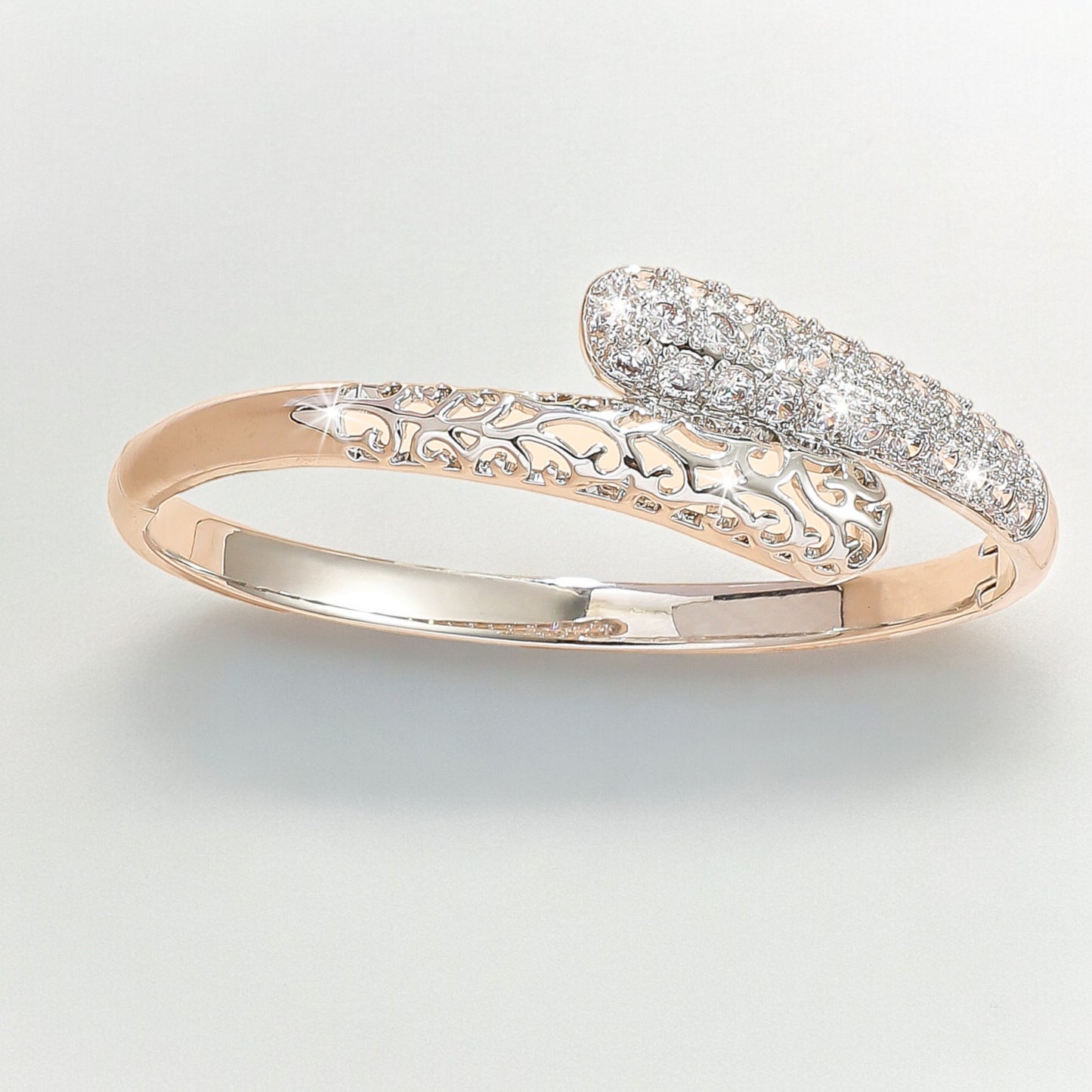 Women Tree Pattern Crystal Bangle in Silver Tone