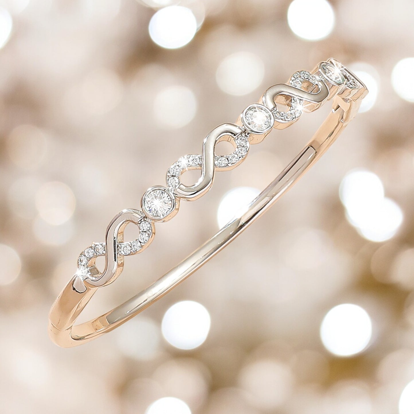 Women Sparkly Infinity Cubic Zirconia Bangle in Silver Tone