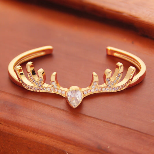 Women Sparkly Crystal Deer Antler Bangle in Gold Tone