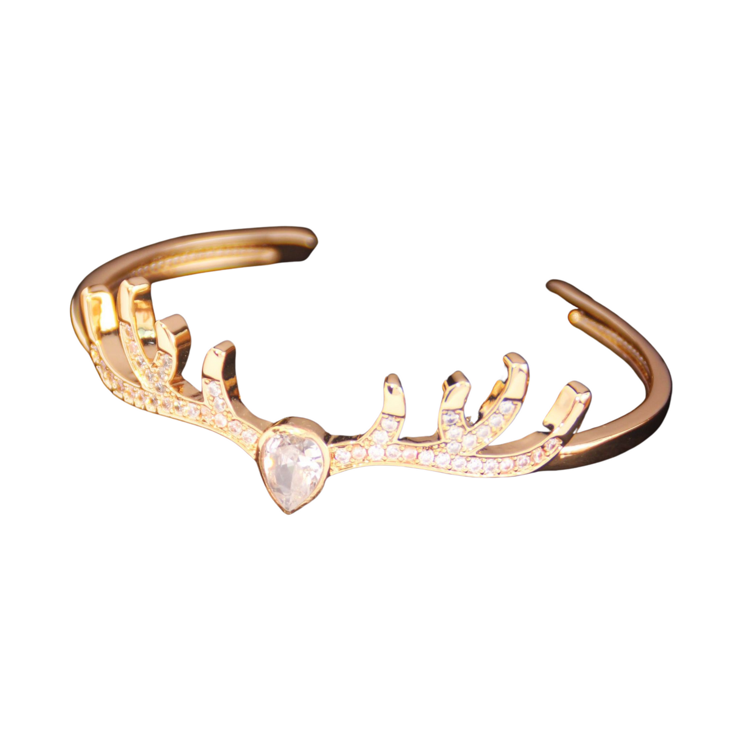 Women Sparkly Crystal Deer Antler Bangle in Gold Tone