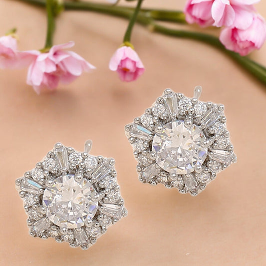 Women Elegant Crystal Flower Cluster Stud Earrings
