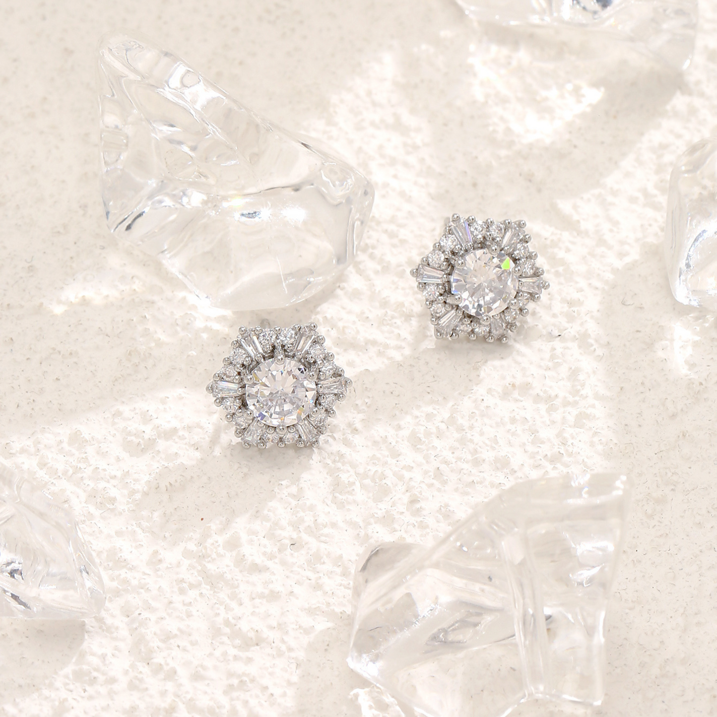 Women Elegant Crystal Flower Cluster Stud Earrings