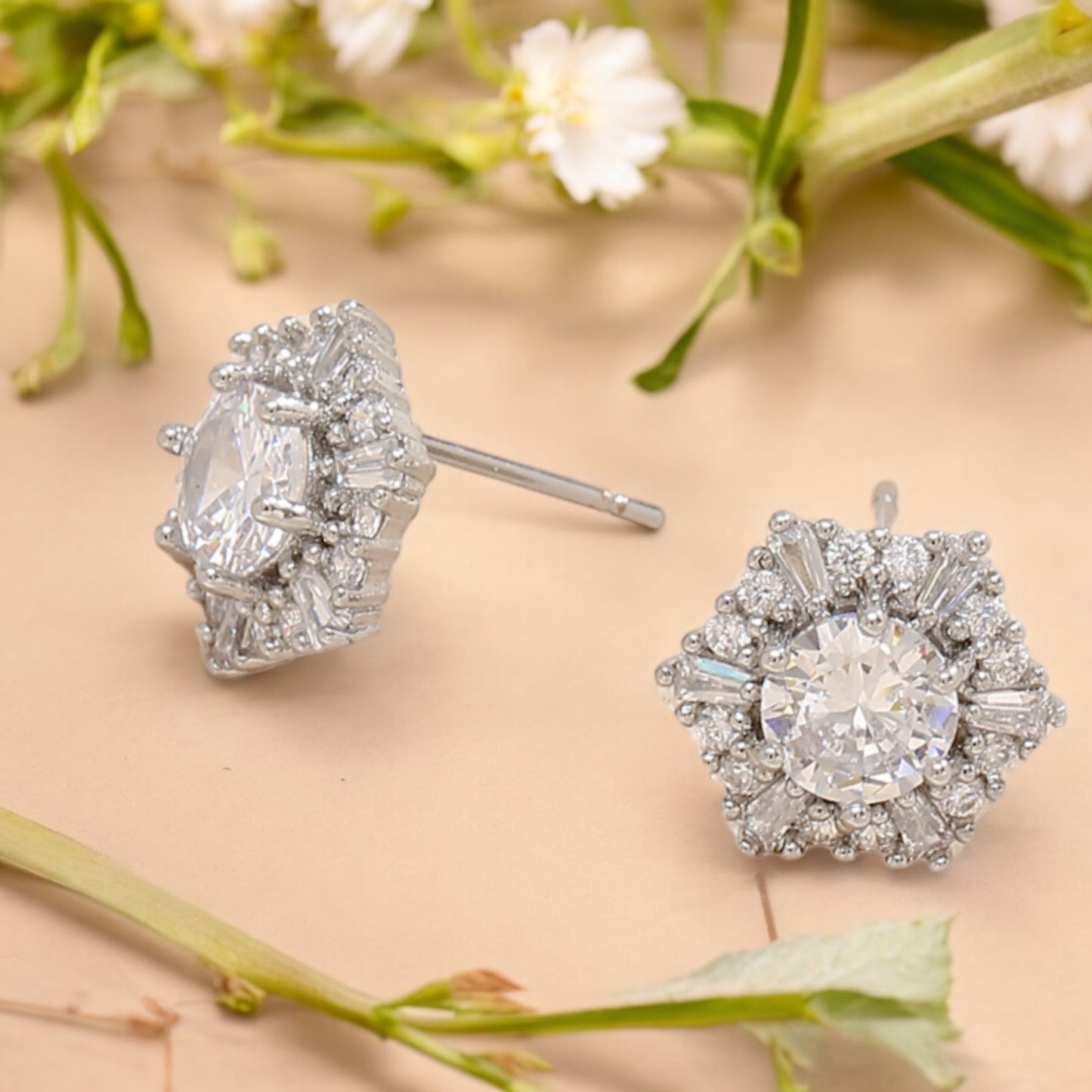 Women Elegant Crystal Flower Cluster Stud Earrings