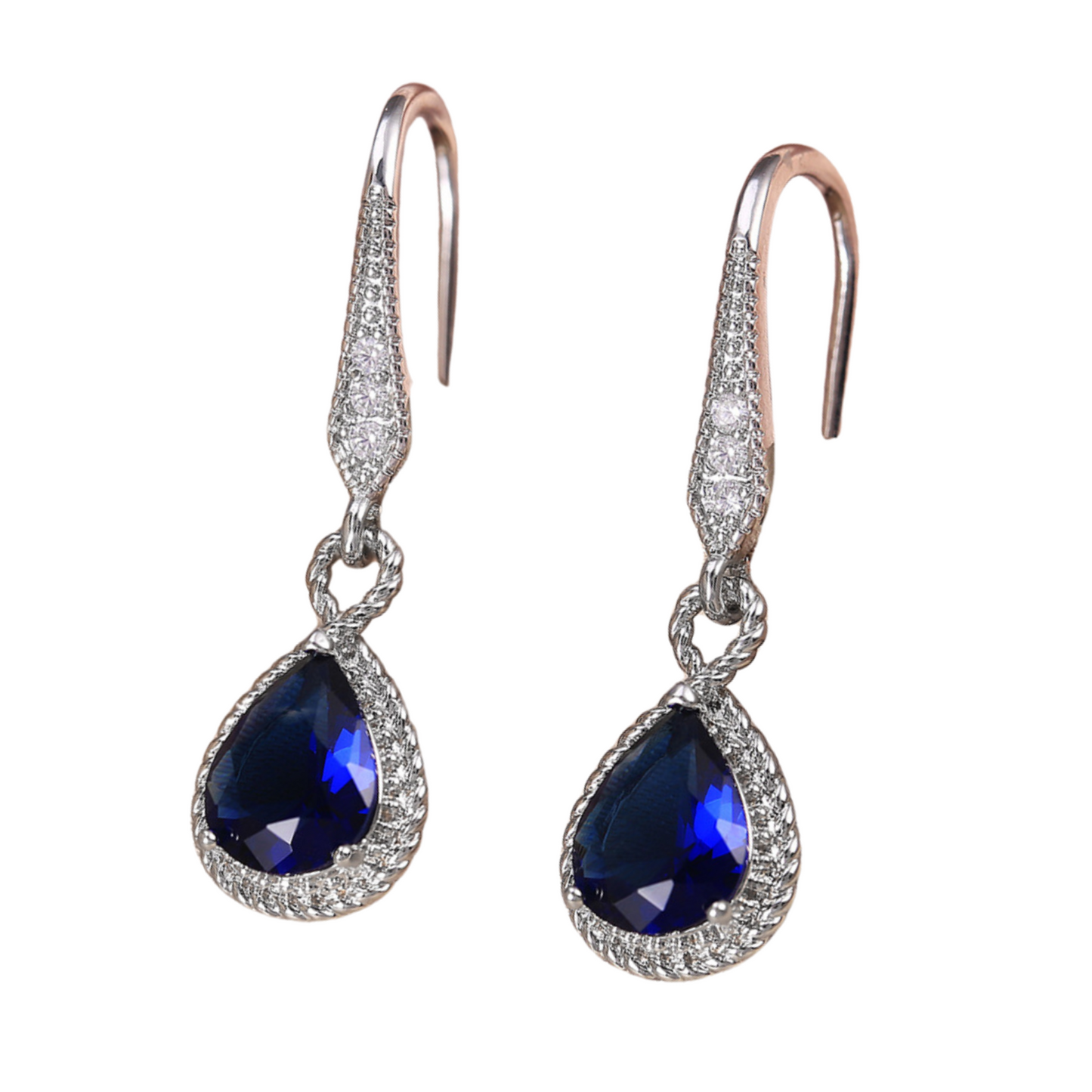 Beautiful Women Blue Sapphire Crystal Waterdrop Hook Earrings
