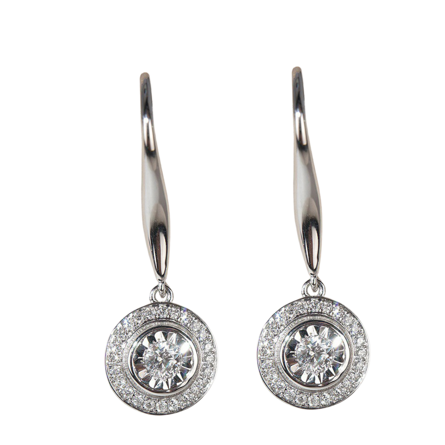 Sparkly Round Cubic Zirconia Silver Tone Hook Drop Earrings