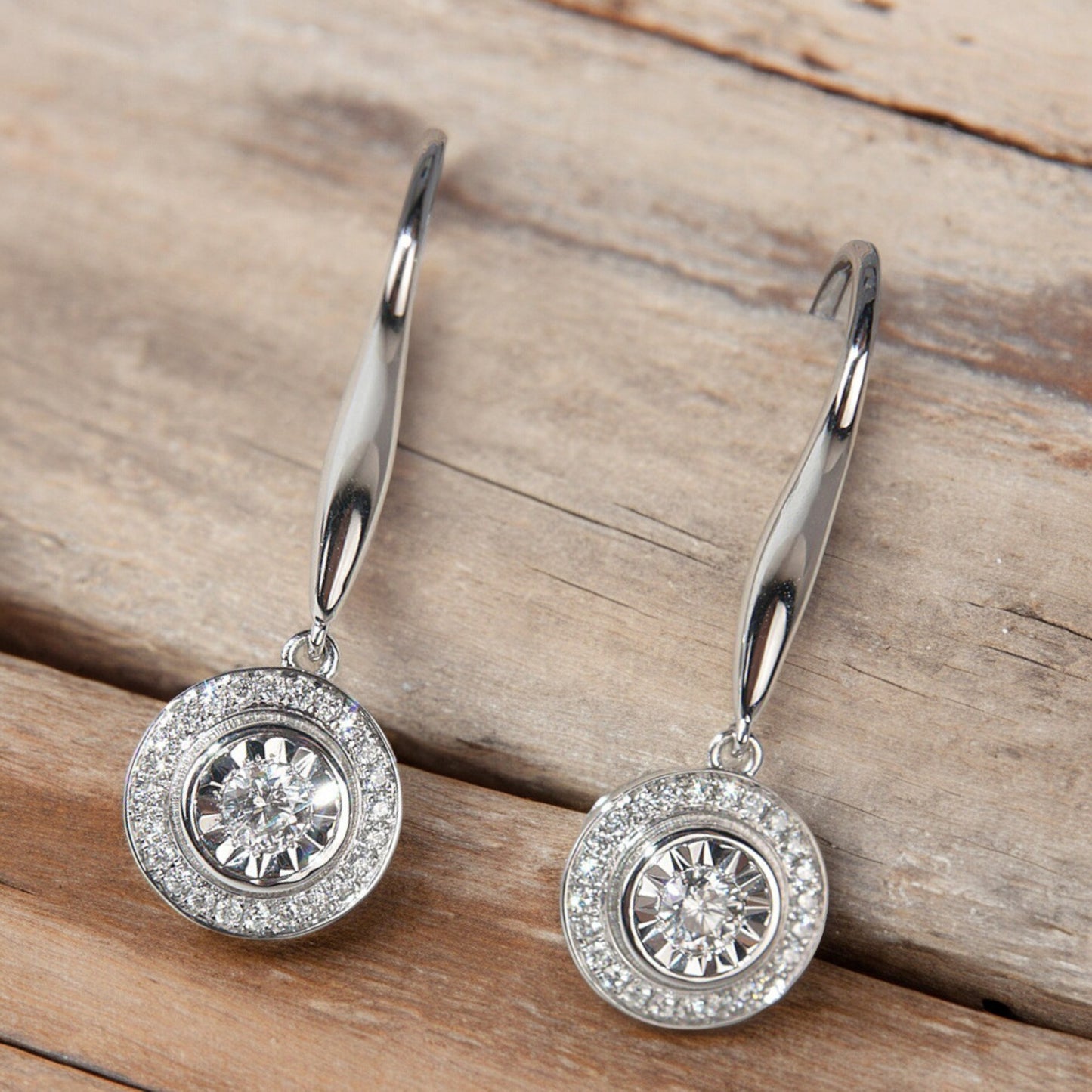 Sparkly Round Cubic Zirconia Silver Tone Hook Drop Earrings