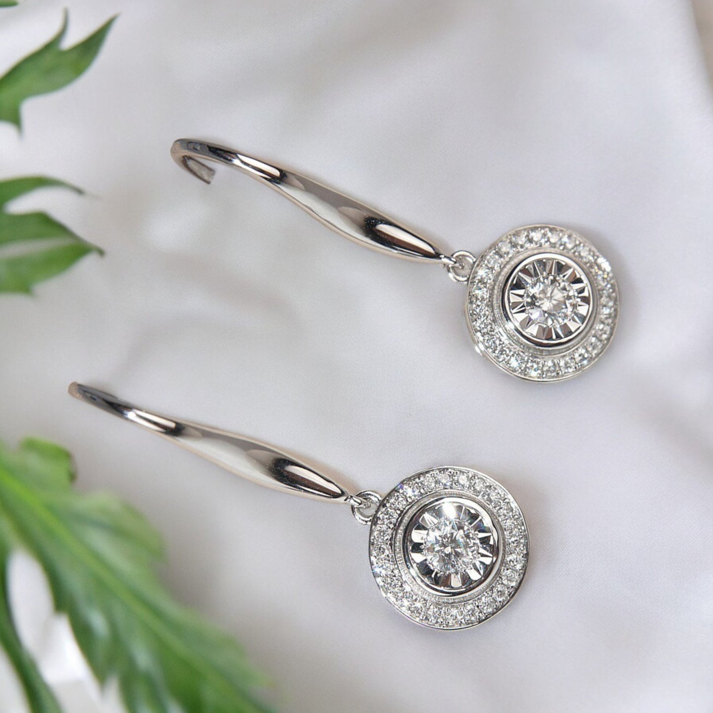 Sparkly Round Cubic Zirconia Silver Tone Hook Drop Earrings