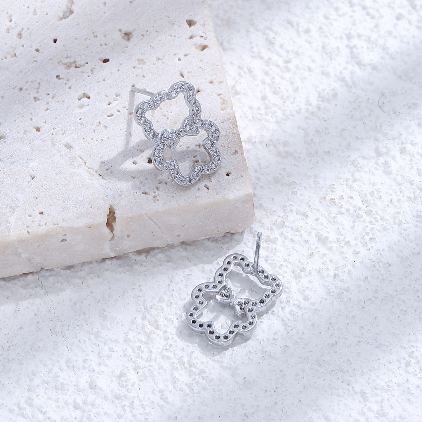 Women Cute Crystal Bear Hollow Stud Earrings