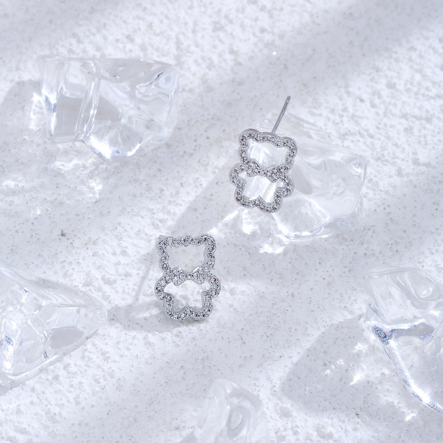 Women Cute Crystal Bear Hollow Stud Earrings