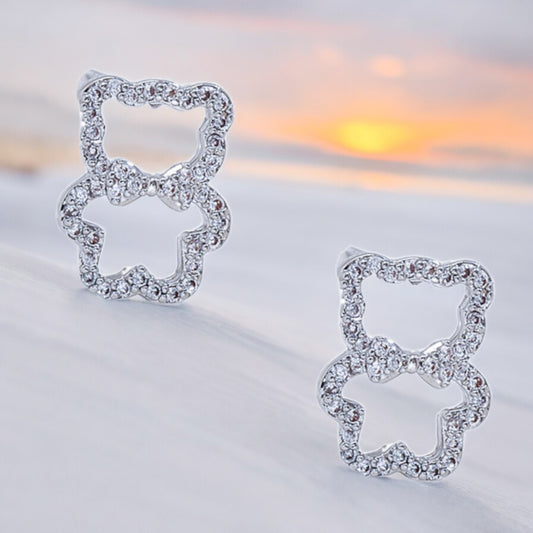 Women Cute Crystal Bear Hollow Stud Earrings