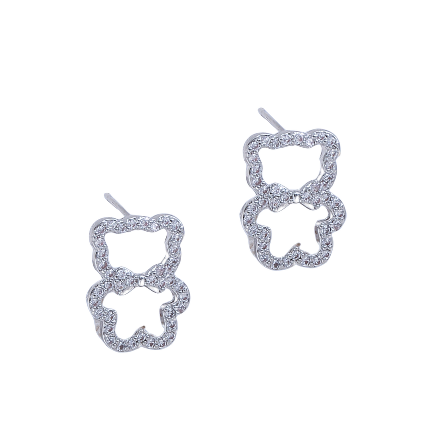 Women Cute Crystal Bear Hollow Stud Earrings
