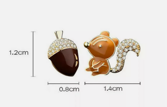 Sparkly Crystal Squirrel and Acorn Stud Earrings