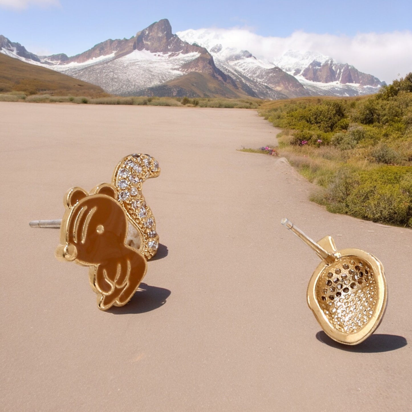 Sparkly Crystal Squirrel and Acorn Stud Earrings