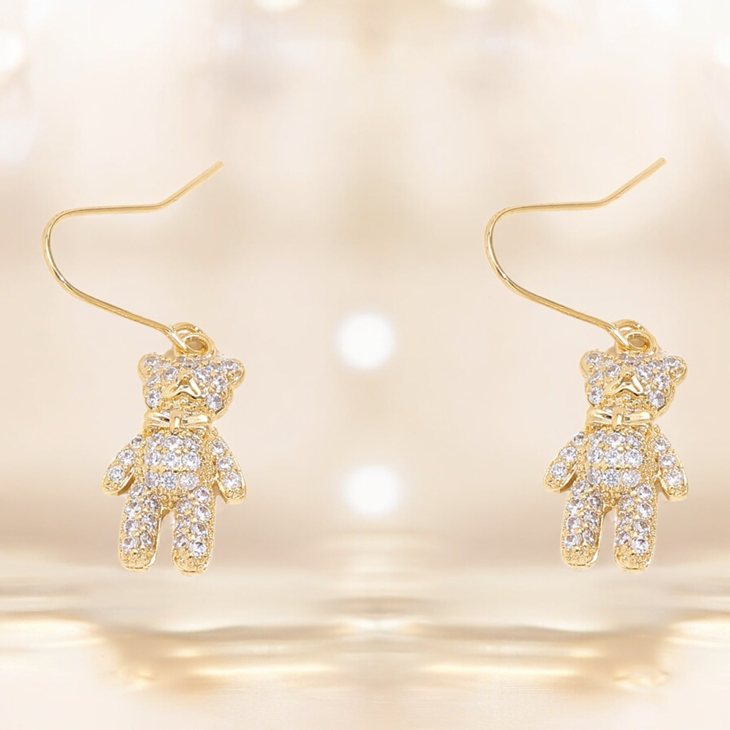 Crystal Bear Drop Dangle Earrings in Gold Tone