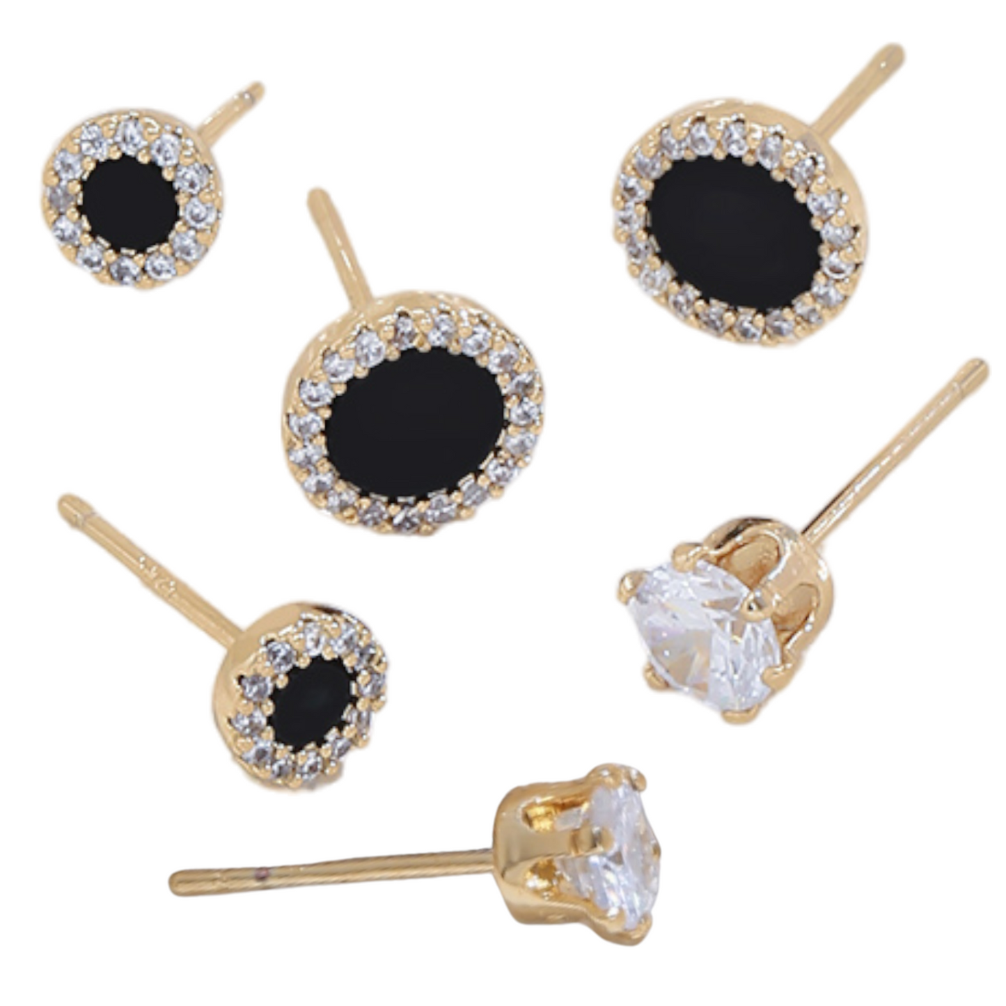6pcs Beautiful Black and Crystal Round Stud Earrings Set