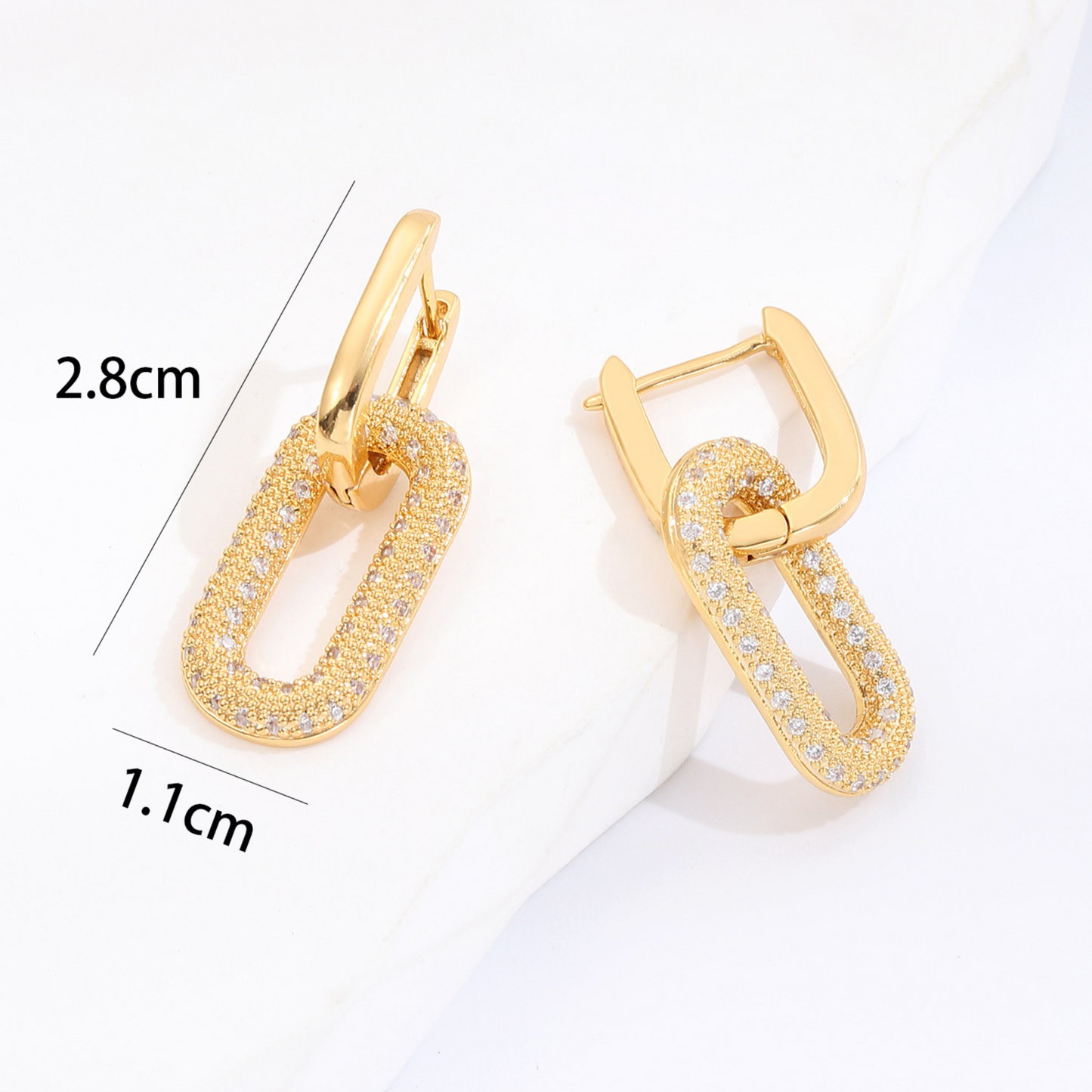 Sparkly Crystal Interlocking Chain Hoop Drop Earrings in Gold Tone
