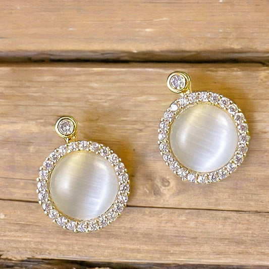 Women Crystal Rotating Spinner Fidget Earrings in Gold Tone