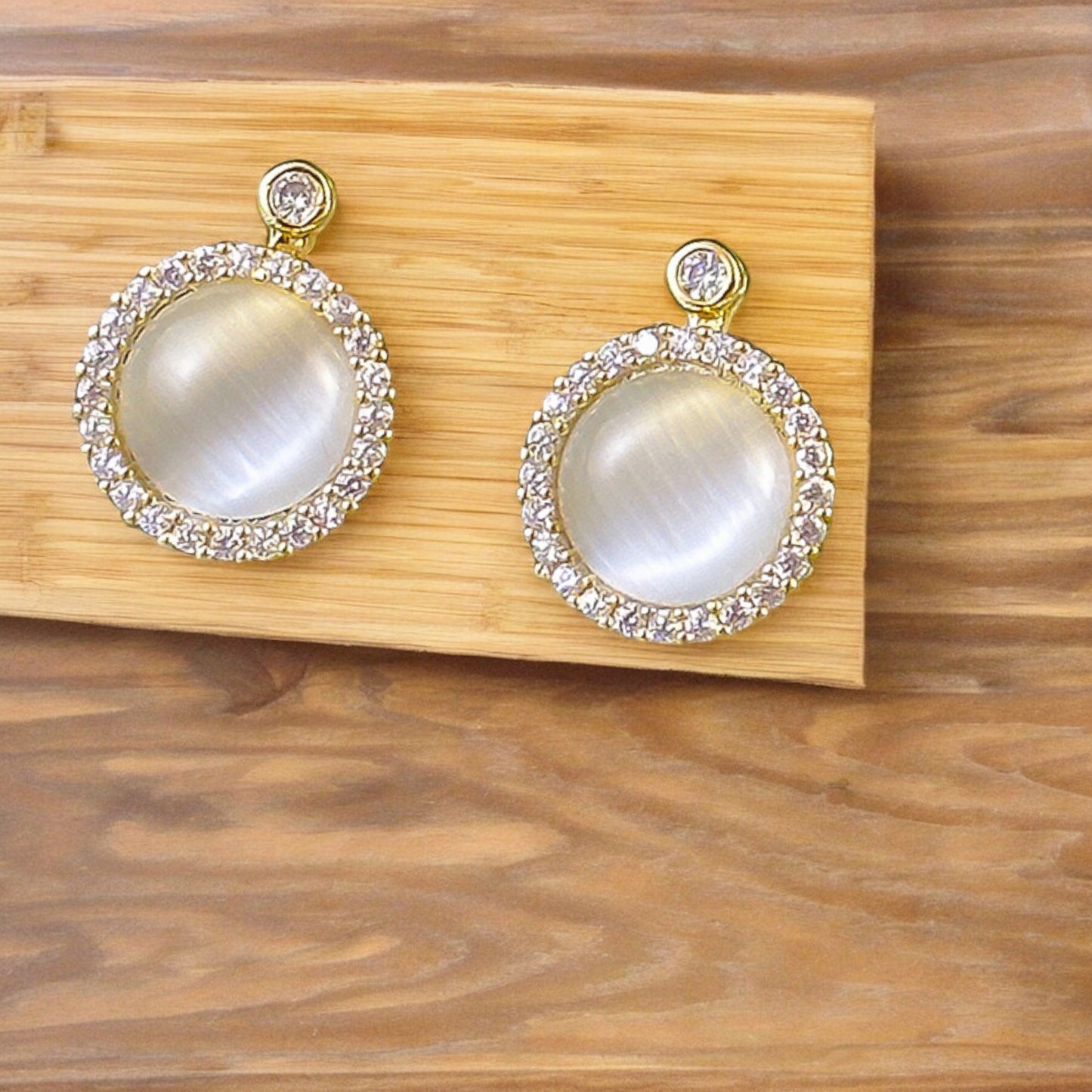 Women Crystal Rotating Spinner Fidget Earrings in Gold Tone