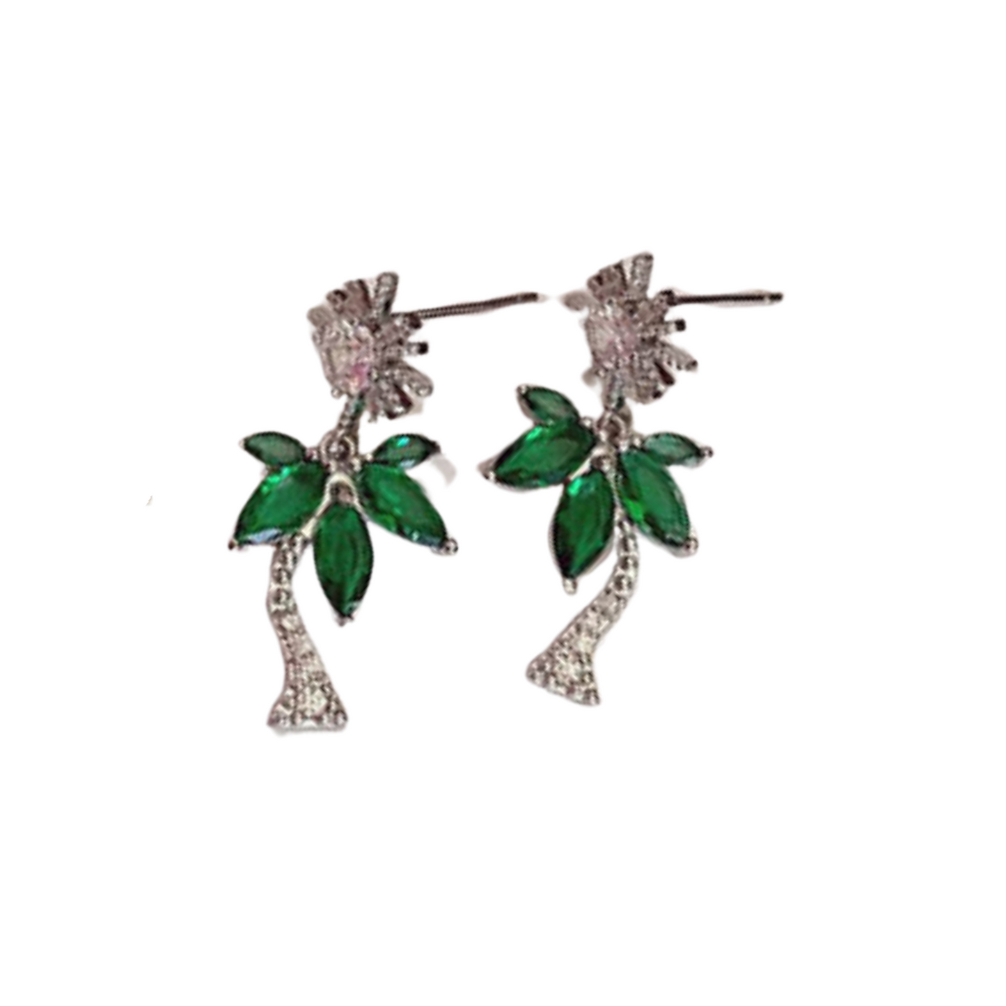 Sparkly Crystal Sun & Palm Tree Drop Stud Earrings