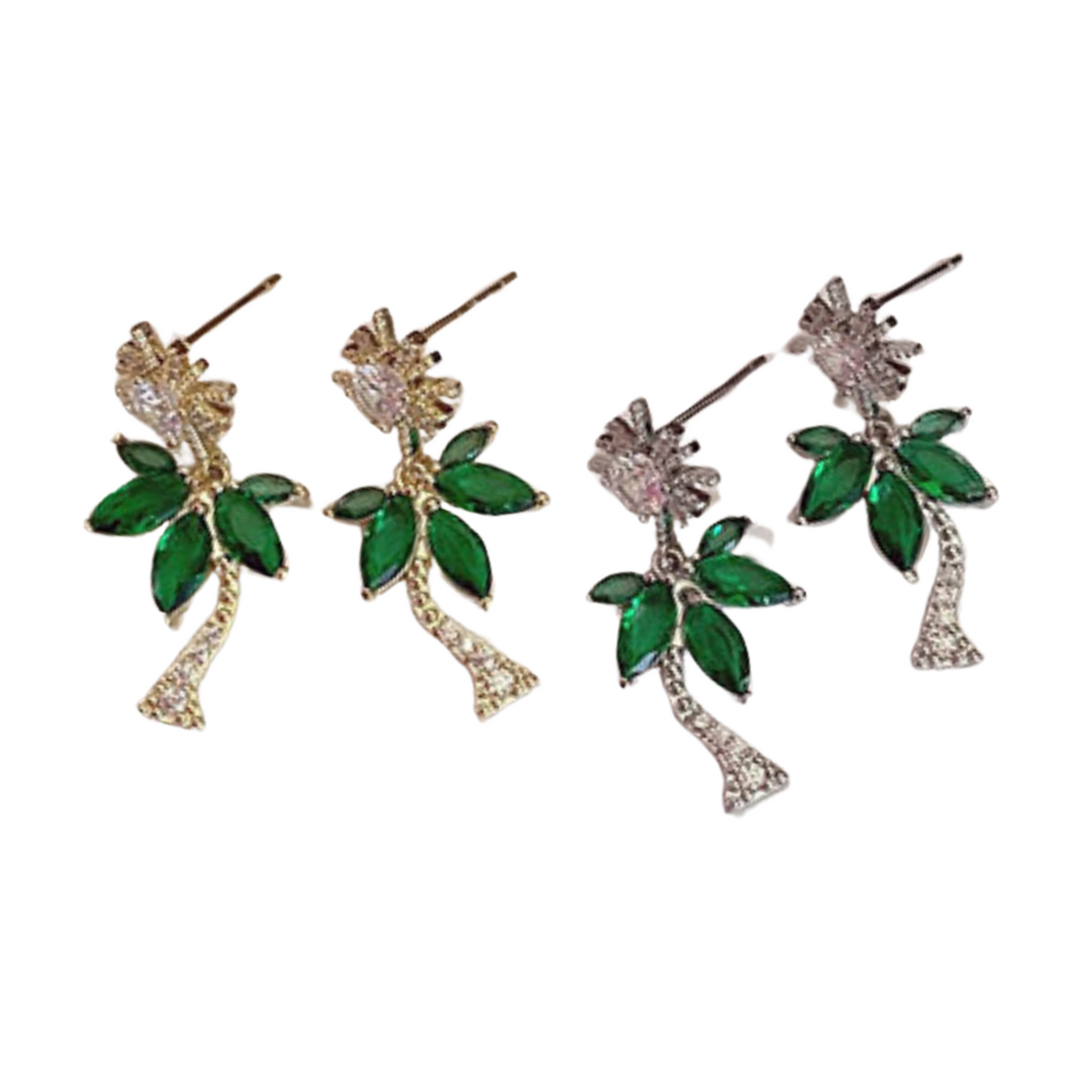 Sparkly Crystal Sun & Palm Tree Drop Stud Earrings