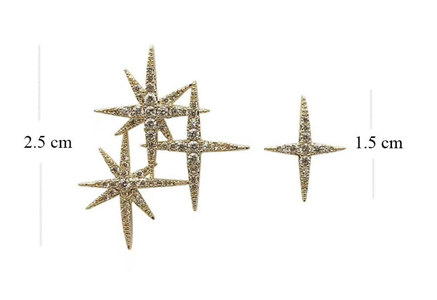 Women Sparkly Gold Tone Crystal Stars Stud Earrings