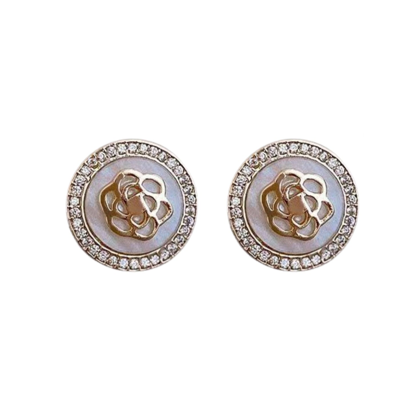 Women Fashion Round Flower Earrings in Gold Tone