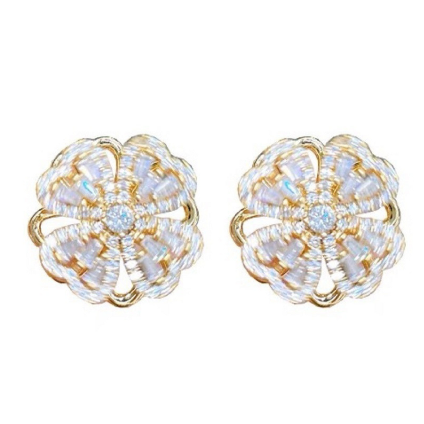 Women Gold Tone Crystal Rotating Fidget Spinner Earrings