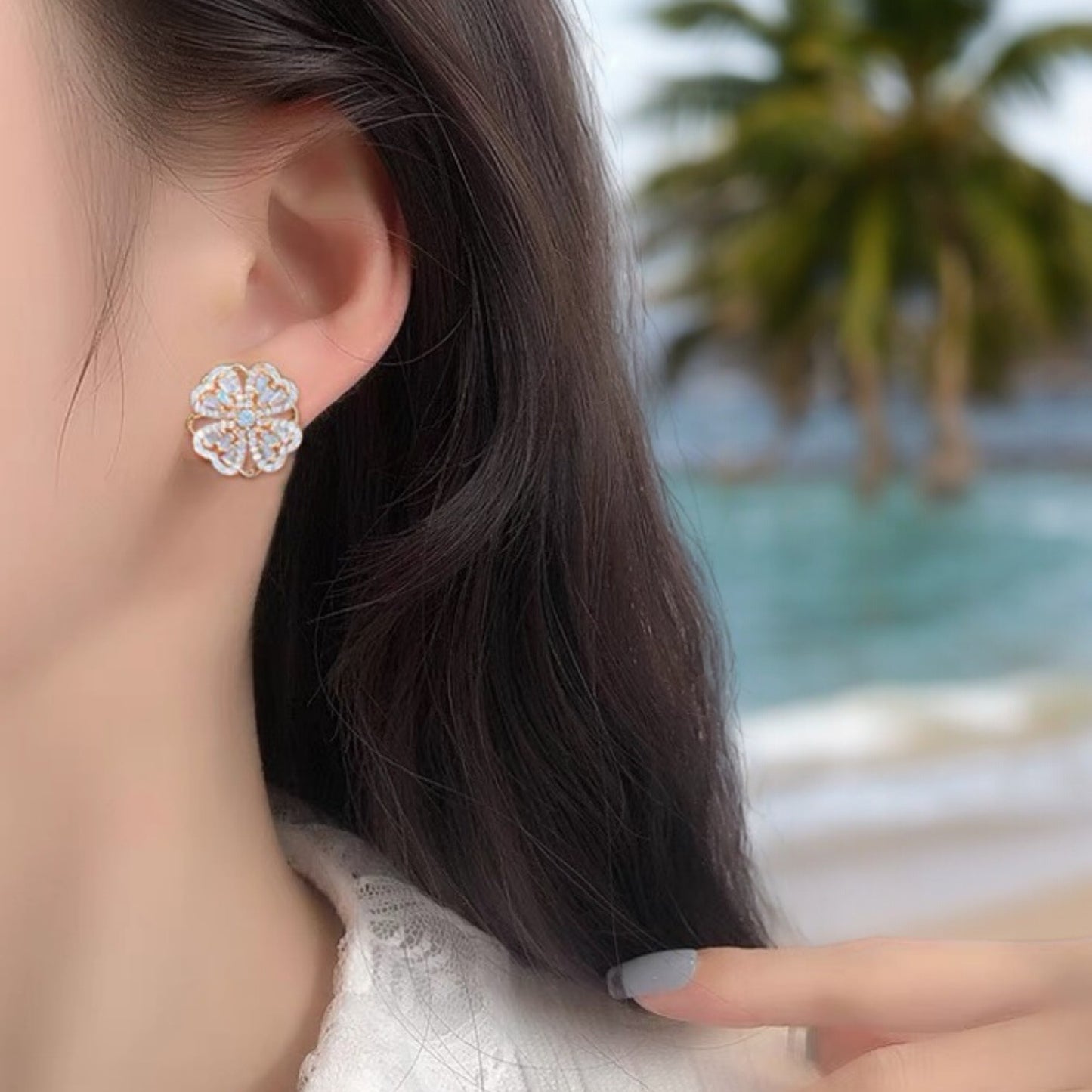 Women Gold Tone Crystal Rotating Fidget Spinner Earrings