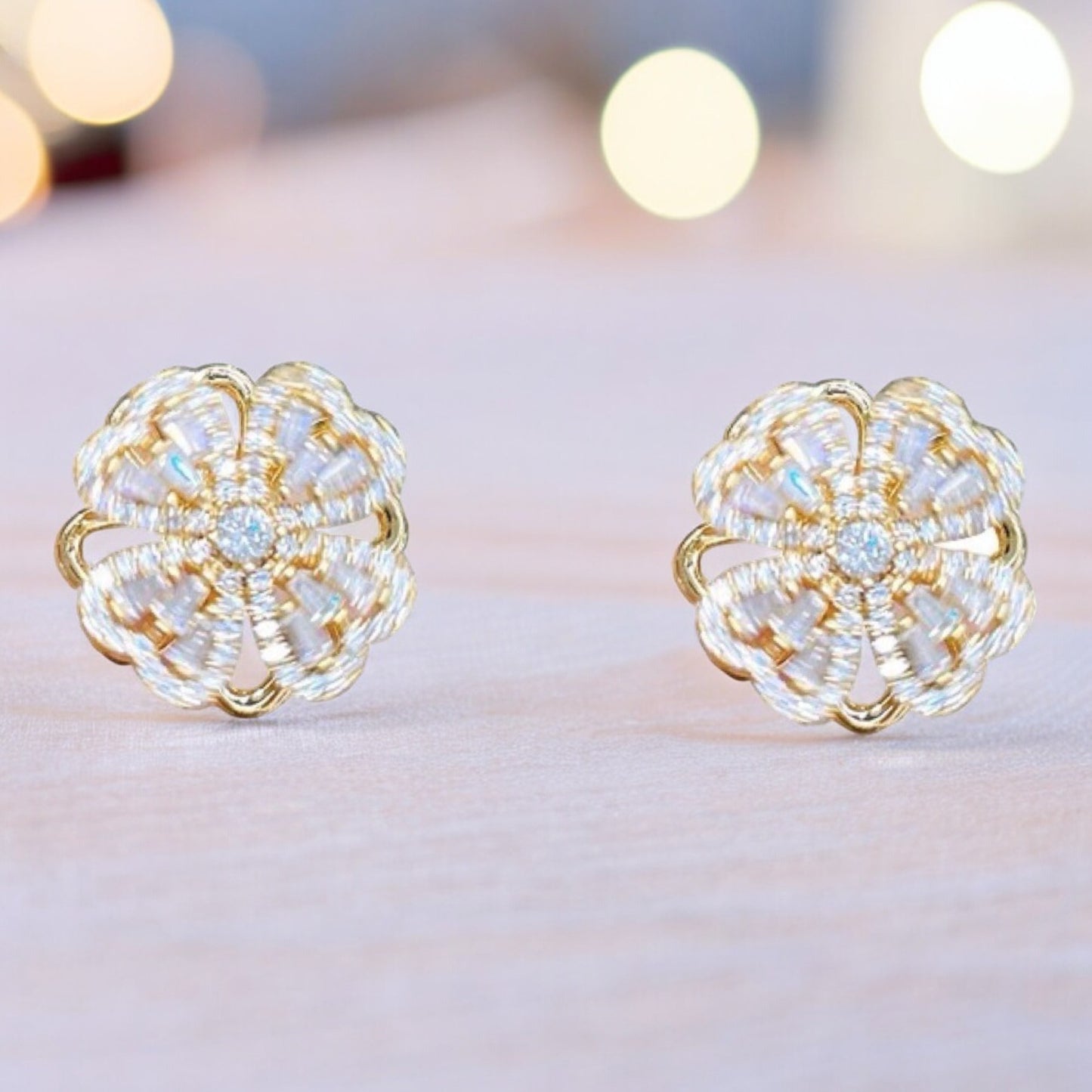 Women Gold Tone Crystal Rotating Fidget Spinner Earrings