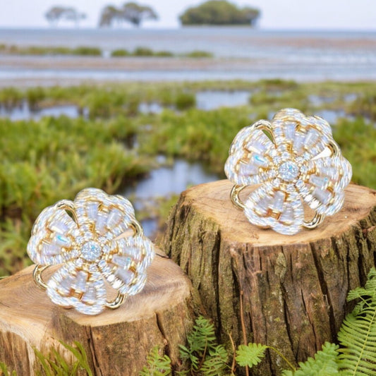 Women Gold Tone Crystal Rotating Fidget Spinner Earrings