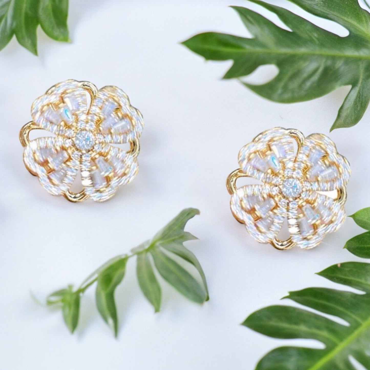Women Gold Tone Crystal Rotating Fidget Spinner Earrings