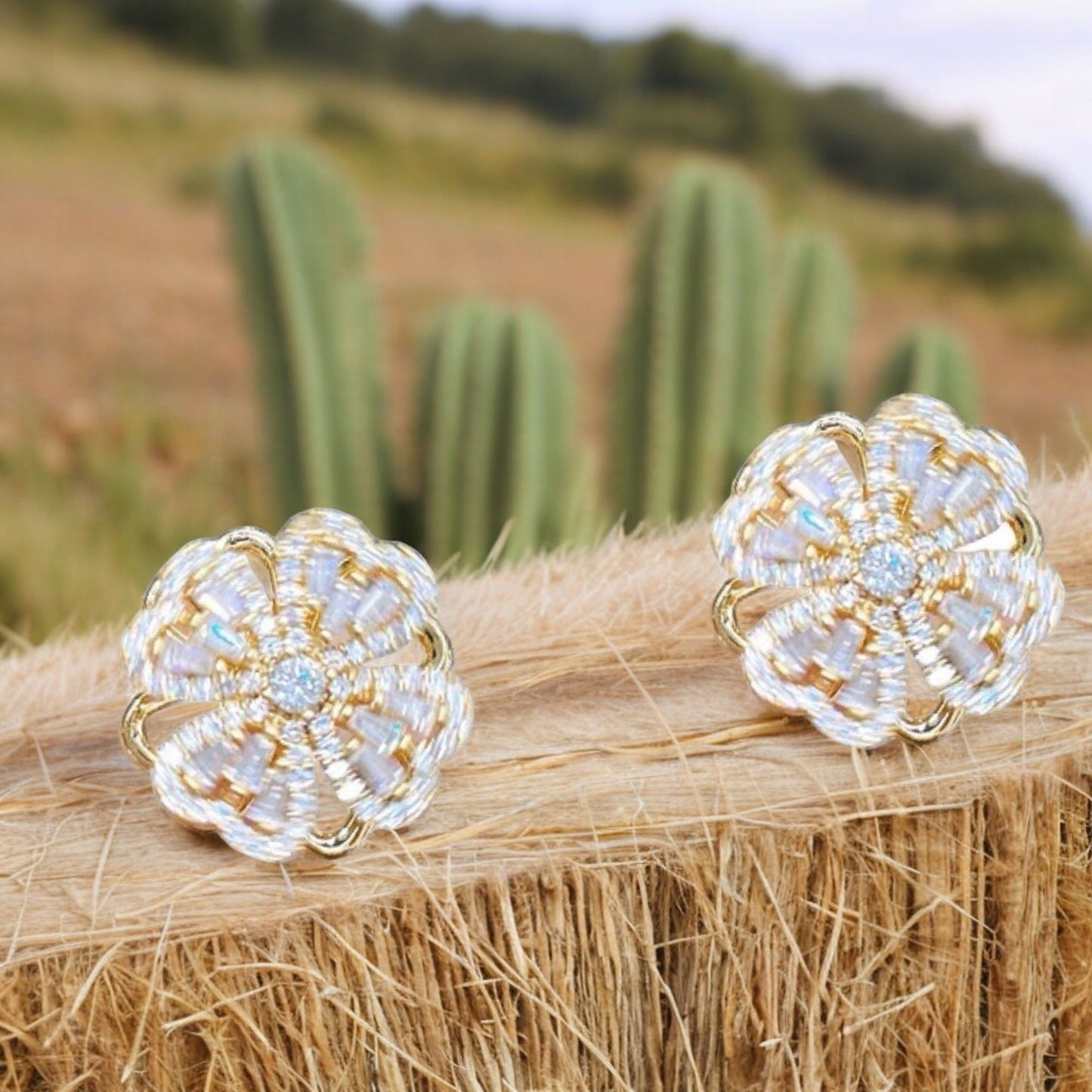 Women Gold Tone Crystal Rotating Fidget Spinner Earrings