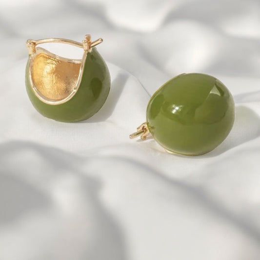 Women Fashion Green Round Hoop Earring