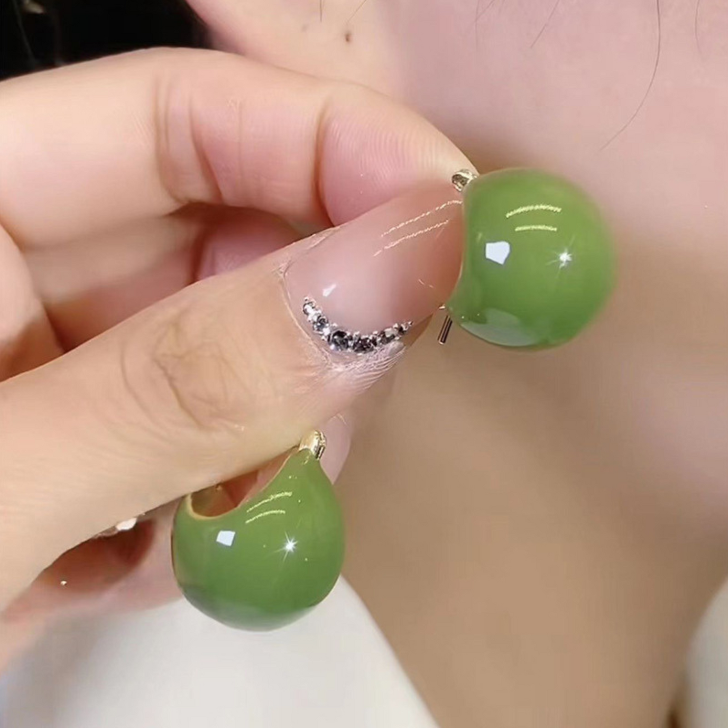 Women Fashion Green Round Hoop Earring