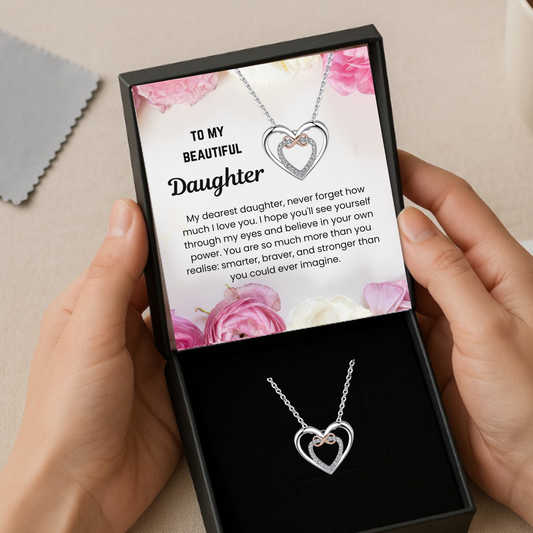 To My Daughter Interlocking Heart Pendant Necklace with Message Card