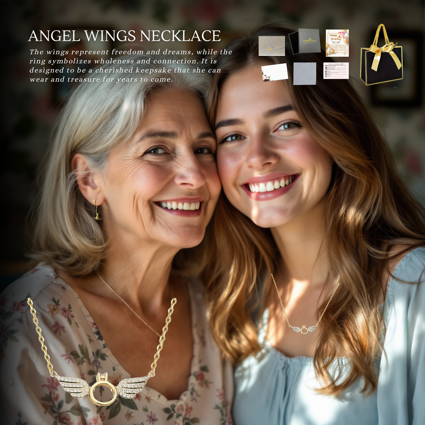 21st Birthday for Her Angel Wings Pendant Necklace with Personalised Message